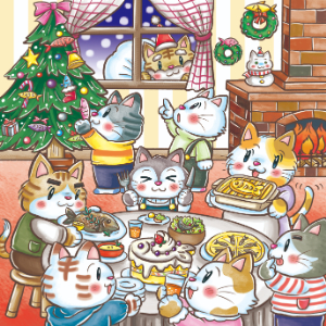 ねこのクリスマスパーティー、お魚メニューだらけ！ (Cat Christmas party, full of fish menu ! )